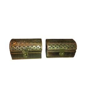 2 Vintage Handmade decorative fitted Brass and Copper Wooden jewelry box